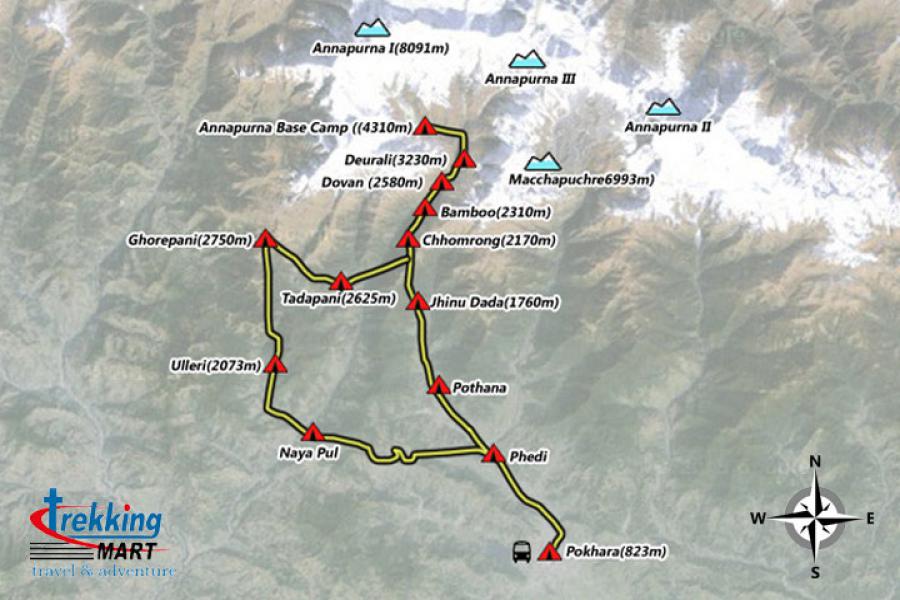 Annapurna Base Camp Trekking-14 Days Trip Map