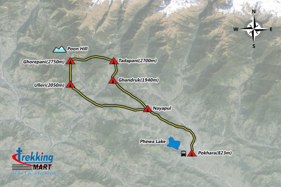 Ghorepani Poon Hill Trekking-8 Days Trip Map