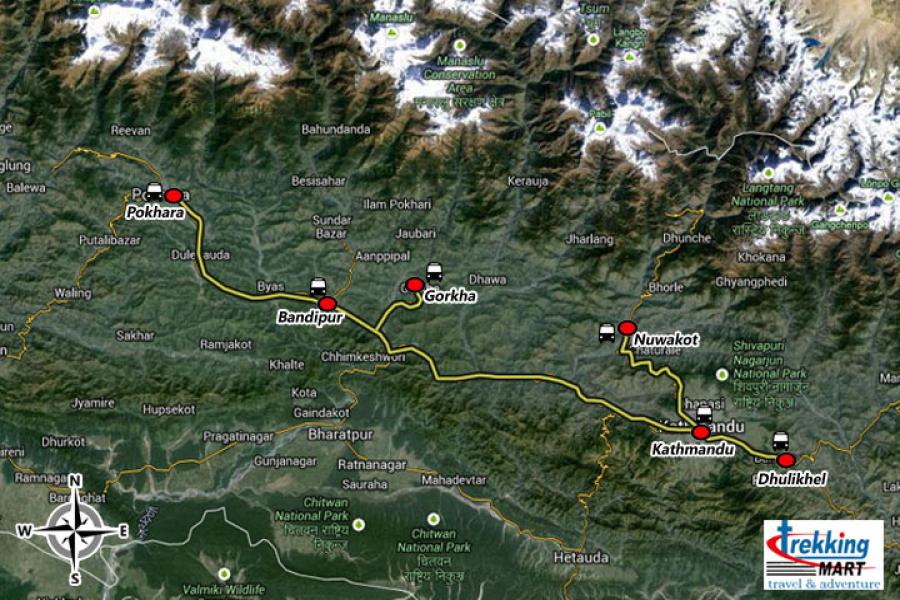 Nepal Round Tour Trip Map